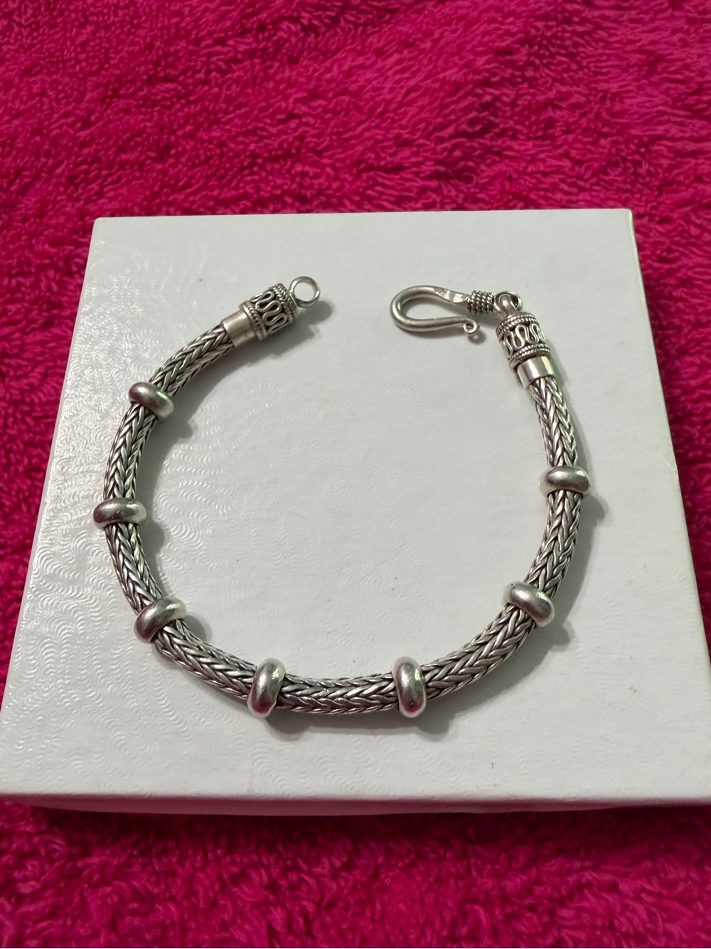 Sterling Silver Braided Bead Bracelet - Silver